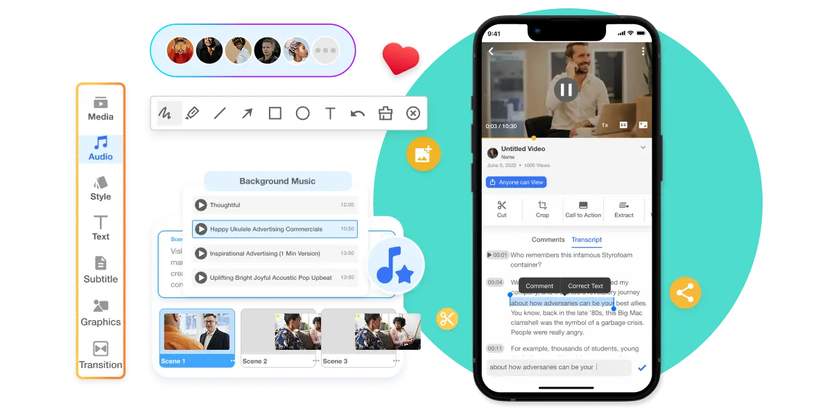 Visla ad video maker showcasing AI-powered editing, collaboration tools, and multi-device compatibility for creating promo and explainer videos.